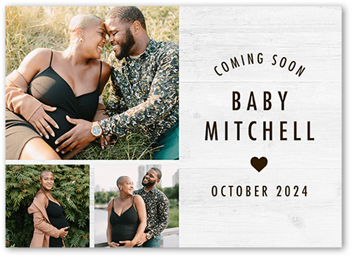 Coming Shortly Pregnancy Announcement, White, 5x7 Flat, Pearl Shimmer Cardstock, Square, White