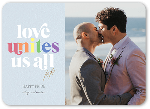 Passion Unites Pride Month Greeting Card, Blue, 5x7 Flat, Pearl Shimmer Cardstock, Rounded