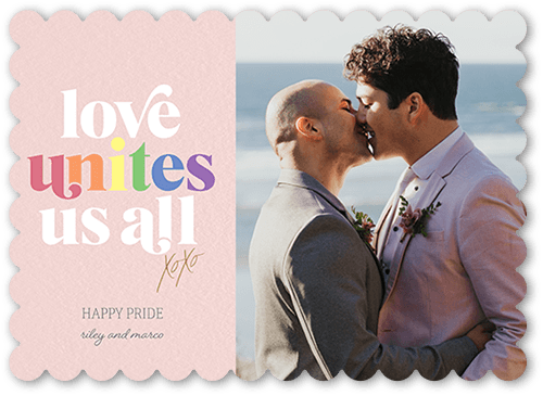 Passion Unites Pride Month Greeting Card, Pink, 5x7 Flat, Pearl Shimmer Cardstock, Scallop