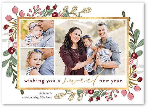 Fruitful Foliage Rosh Hashanah Card, White, 5x7 Flat, 100% Recycled Cardstock , Square, White