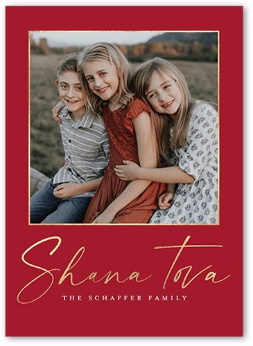 Slim Script Rosh Hashanah Card, Red, 5x7 Flat, Luxe Double-Thick Cardstock, Square, Scarlet