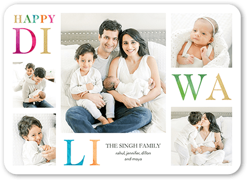 Staggered Celebration Diwali Card, White, 5x7 Flat, Standard Smooth Cardstock, Rounded, White