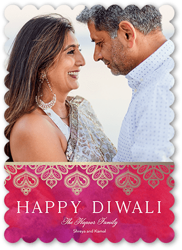 Lacy Edge Diwali Card, Red, 5x7 Flat, Matte, Signature Smooth Cardstock, Scallop