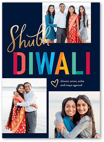 Brilliant Strips Diwali Card, Blue, 5x7 Flat, Luxe Double-Thick Cardstock, Square, Dark Blue