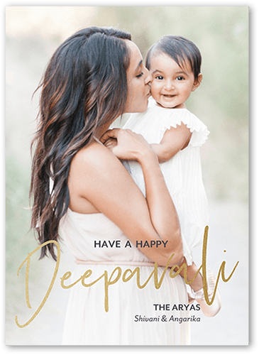 Deepavali Diwali Card, Yellow, 5x7 Flat, Pearl Shimmer Cardstock, Square