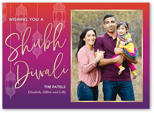 Lantern Pattern Diwali Card, Purple, 5x7 Flat, Matte, Signature Smooth Cardstock, Square