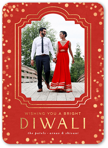 Ornamented Frame Diwali Card, Orange, 5x7 Flat, 100% Recycled Cardstock , Rounded