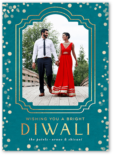 Ornamented Frame Diwali Card, Blue, 5x7 Flat, Standard Smooth Cardstock, Square, Turquoise