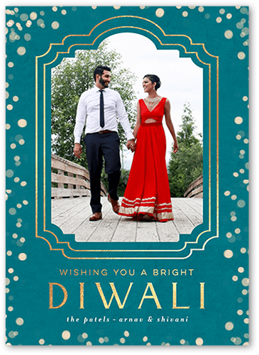 Ornamented Frame Diwali Card, Blue, 5x7 Flat, Luxe Double-Thick Cardstock, Square