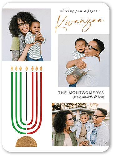 Colorful Kinara Kwanzaa Card, White, 5x7 Flat, Kwanzaa, Pearl Shimmer Cardstock, Rounded