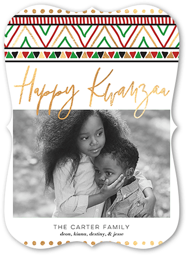 Printed Pattern Kwanzaa Card, White, 5x7 Flat, Kwanzaa, Pearl Shimmer Cardstock, Bracket