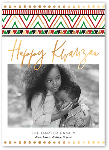 Printed Pattern Kwanzaa Card, White, 5x7 Flat, Kwanzaa, Pearl Shimmer Cardstock, Square