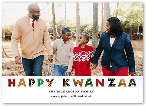 Colorful Commemoration Kwanzaa Card, White, 5x7 Flat, Kwanzaa, Pearl Shimmer Cardstock, Square