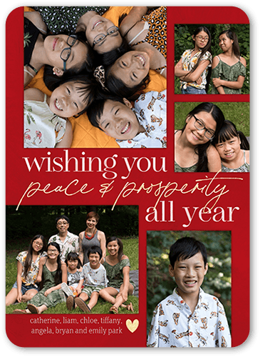 Prosperous Year Lunar New Year Card, Red, 5x7 Flat, Pearl Shimmer Cardstock, Rounded