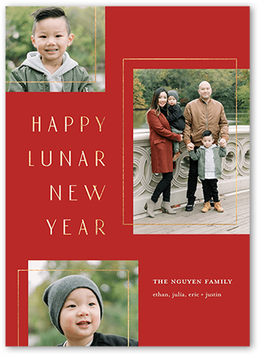 Minimal Frames Lunar New Year Card, Red, 5x7 Flat, Standard Smooth Cardstock, Square