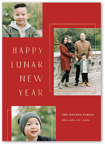 Minimal Frames Lunar New Year Card, Red, 5x7 Flat, Matte, Signature Smooth Cardstock, Square, Red Lantern