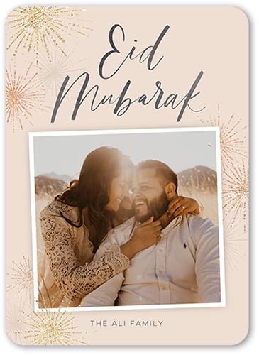 Bold Sparks Eid Card, Beige, 5x7 Flat, Standard Smooth Cardstock, Rounded, Adobe Blush