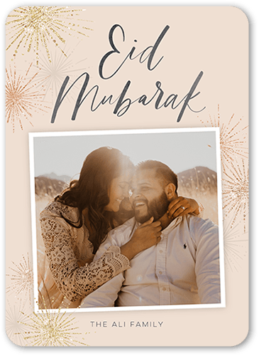 Bold Sparks Eid Card, Beige, 5x7 Flat, Pearl Shimmer Cardstock, Rounded