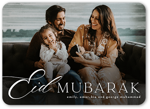 Script Greetings Eid Card, Black, 5x7 Flat, 100% Recycled Cardstock , Rounded