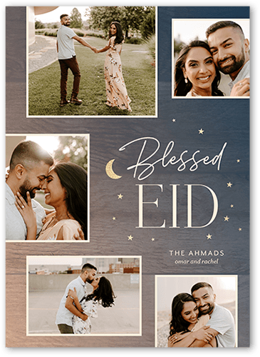 Twilight Sky Eid Card, Blue, 5x7 Flat, Pearl Shimmer Cardstock, Square