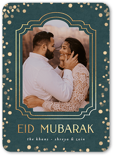 Embellished Frame Eid Card, Blue, 5x7 Flat, Standard Smooth Cardstock, Rounded