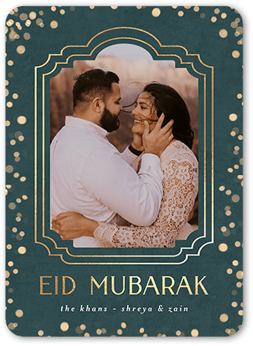 Embellished Frame Eid Card, Blue, 5x7 Flat, 100% Recycled Cardstock , Rounded