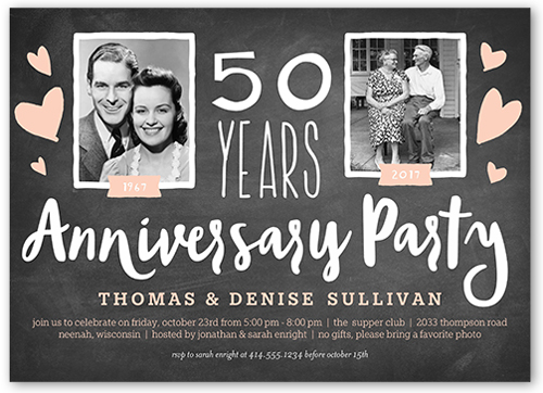 Chalkboard Heart Years Wedding Anniversary Invitation, Gray, Pearl Shimmer Cardstock, Square