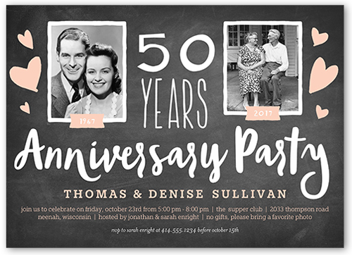 Chalkboard Heart Years Wedding Anniversary Invitation, Gray, Matte, Signature Smooth Cardstock, Square