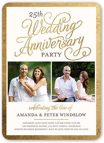 Scrolled Script Wedding Anniversary Invitation, White, 100% Recycled Cardstock , Rounded