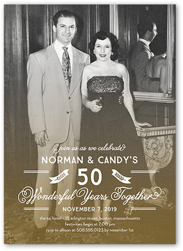 Wondrous Years Wedding Anniversary Invitation, Brown, 5x7 Flat, Pearl Shimmer Cardstock, Square