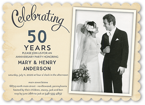 Romantic Frame Wedding Anniversary Invitation, Grey, 5x7 Flat, Pearl Shimmer Cardstock, Scallop