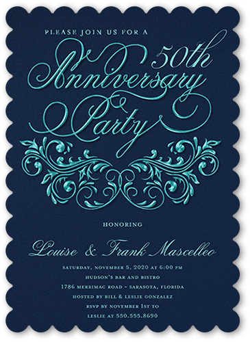 Filigree Love Wedding Anniversary Invitation, Blue, 5x7, Matte, Signature Smooth Cardstock, Scallop