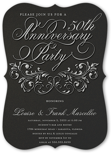 Filigree Love Wedding Anniversary Invitation, Grey, 5x7, Matte, Signature Smooth Cardstock, Bracket