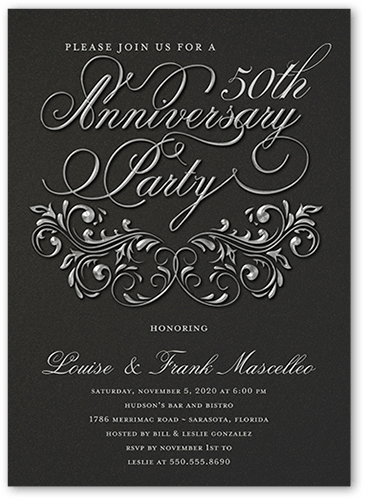 Filigree Love Wedding Anniversary Invitation, Grey, 5x7, Luxe Double-Thick Cardstock, Square