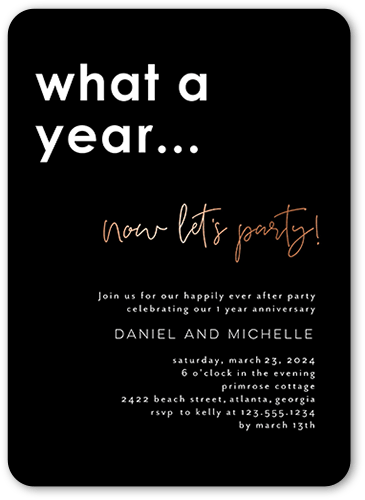 A Year To Party Wedding Anniversary Invitation, none, Black, 5x7 Flat, Standard Smooth Cardstock, Rounded
