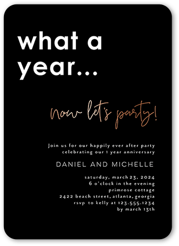 A Year To Party Wedding Anniversary Invitation, none, Black, 5x7 Flat, Pearl Shimmer Cardstock, Rounded