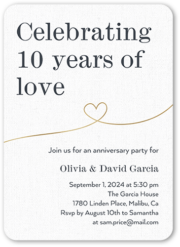 Years Of Love Wedding Anniversary Invitation, Gray, 5x7, Pearl Shimmer Cardstock, Rounded