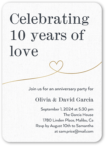 Years Of Love Wedding Anniversary Invitation, Gray, 5x7 Flat, 100% Recycled Cardstock , Rounded