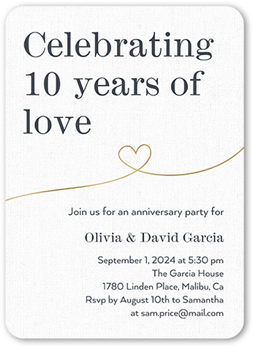 Years Of Love Wedding Anniversary Invitation, Gray, 5x7 Flat, Matte, Signature Smooth Cardstock, Rounded