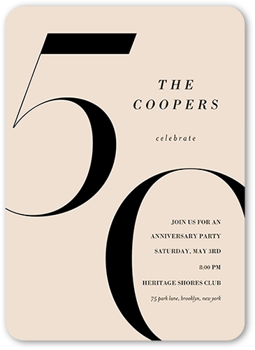 Modern Anniversary Wedding Anniversary Invitation, Beige, 5x7 Flat, Pearl Shimmer Cardstock, Rounded