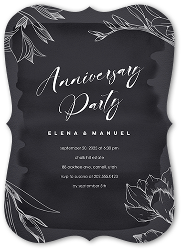 Blossoming Outline Wedding Anniversary Invitation, Grey, 5x7 Flat, Pearl Shimmer Cardstock, Bracket