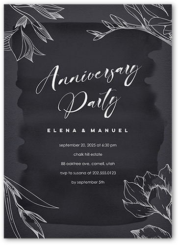 Blossoming Outline Wedding Anniversary Invitation, Grey, 5x7, Standard Smooth Cardstock, Square