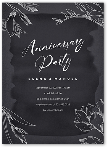 Blossoming Outline Wedding Anniversary Invitation, Grey, 5x7 Flat, 100% Recycled Cardstock , Square