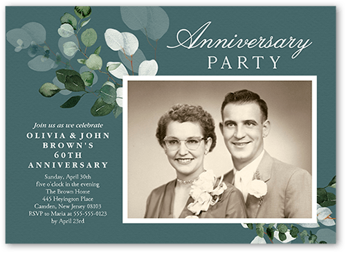 Botanical Balance Wedding Anniversary Invitation, Grey, 5x7 Flat, 100% Recycled Cardstock , Square, Hemlock