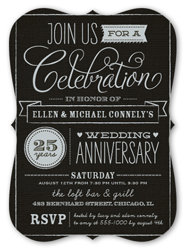 Wonderful Years Wedding Anniversary Invitation, Black, Pearl Shimmer Cardstock, Bracket