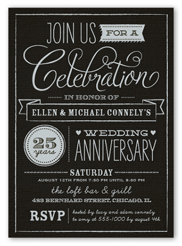 Wonderful Years Wedding Anniversary Invitation, Black, Pearl Shimmer Cardstock, Square