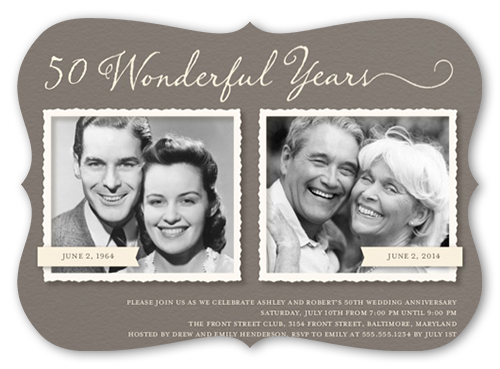 Romance Remembered Wedding Anniversary Invitation, Brown, Pearl Shimmer Cardstock, Bracket