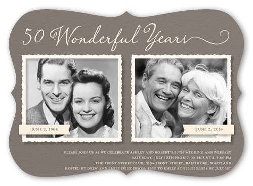 Romance Remembered Wedding Anniversary Invitation, Brown, 100% Recycled Cardstock , Bracket