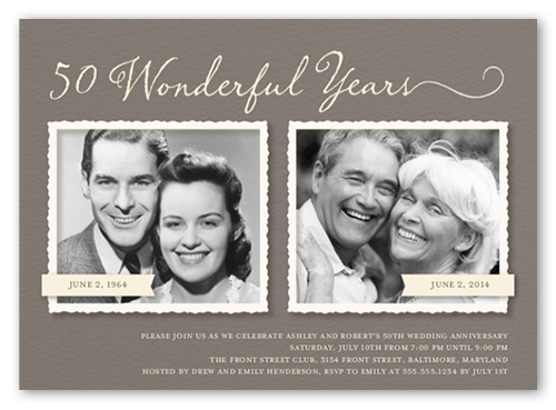 Romance Remembered Wedding Anniversary Invitation, Brown, Luxe Double-Thick Cardstock, Square