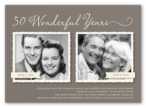 Romance Remembered Wedding Anniversary Invitation, Brown, 100% Recycled Cardstock , Square